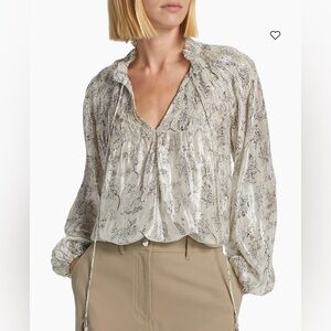 NWOT Love the Label Meredith Smocked Metallic Top Sz S Sabina Lurex Print